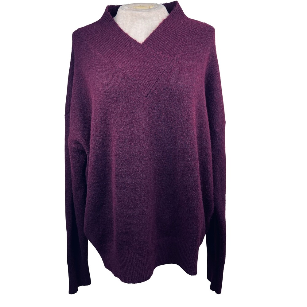 Karen Kane Womens XL Plum Burgundy V-Neck Wool Blend Sweater 3N89159